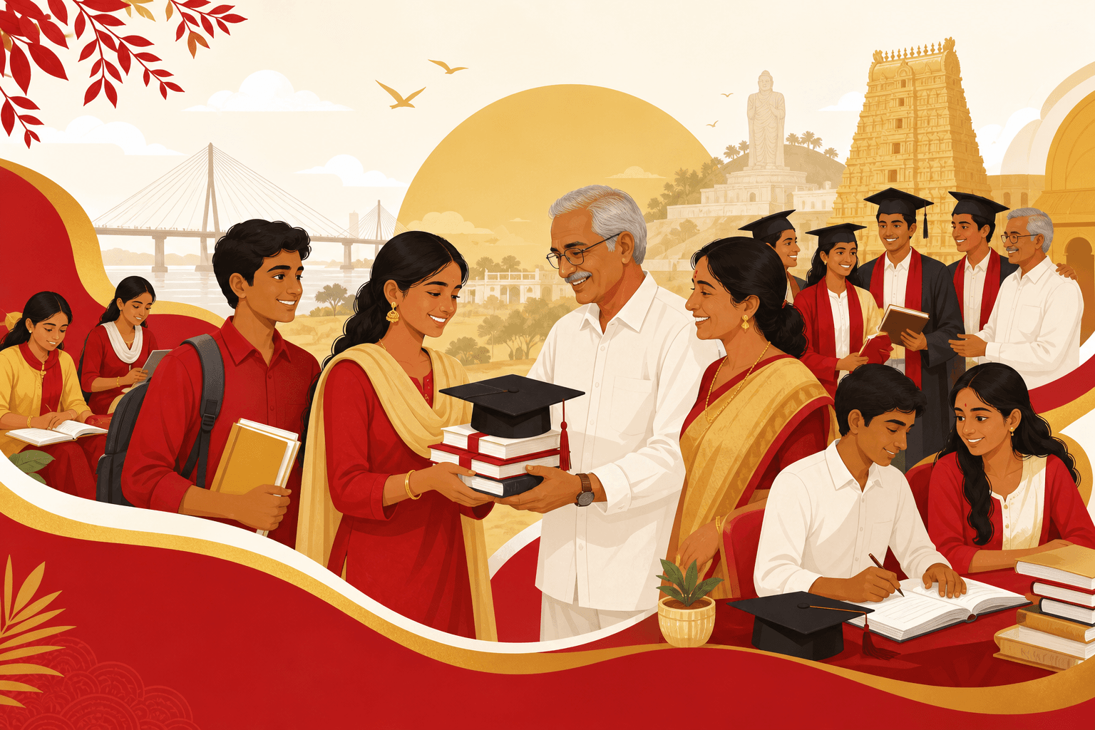 Students receiving education support and scholarships